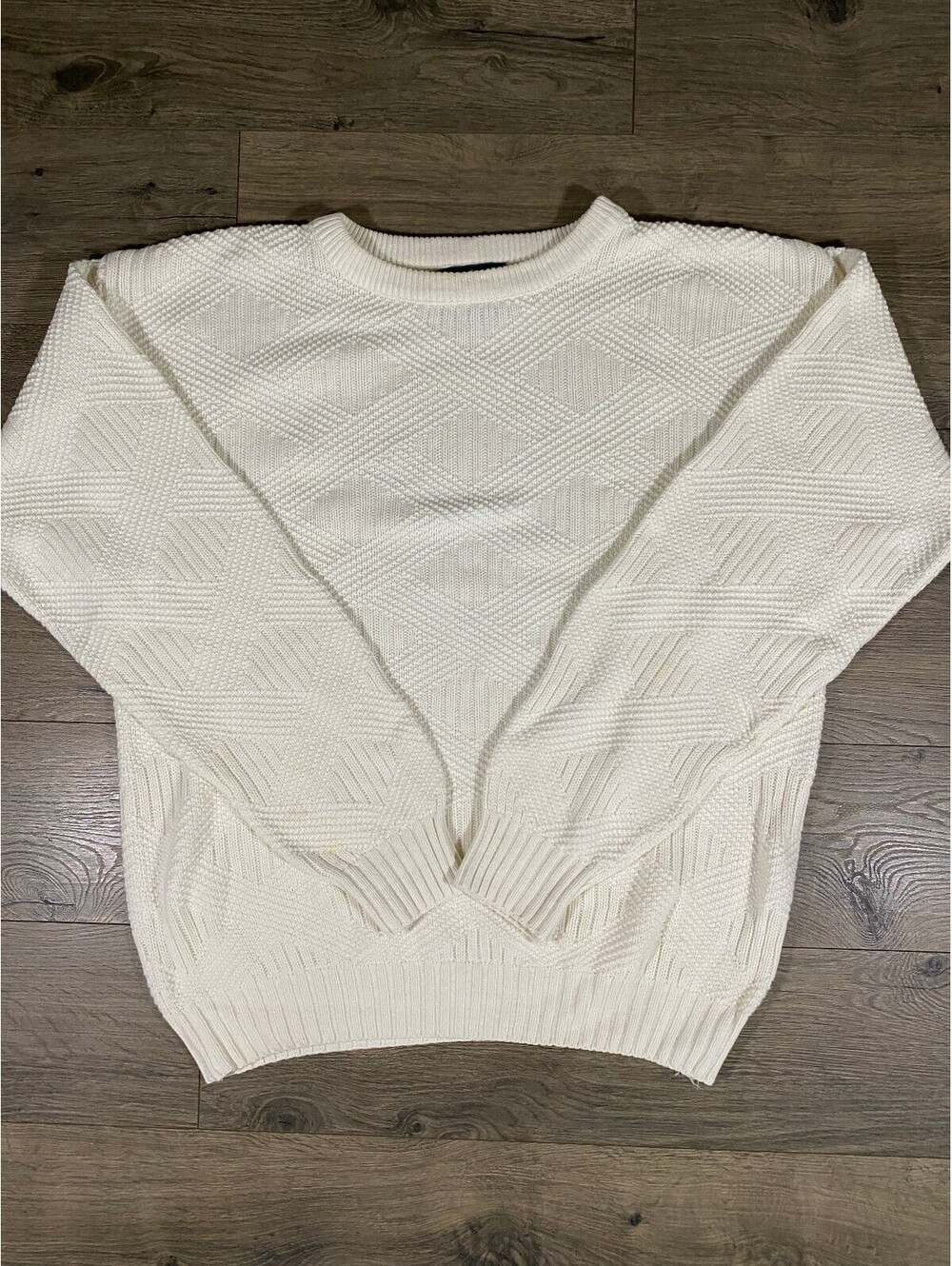 Vintage Jantzen Mens M Grandpa Sweater Ivory Geometric Crewneck USA Made 90s